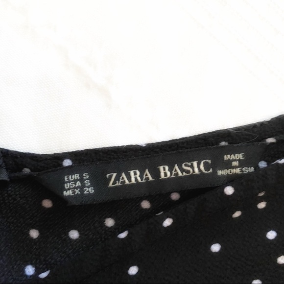 Zara BLACK WHITE POLKA DOT LACE UP RUCHED HALF SLEEVE MIDI DRESS - S - Picture 9 of 13